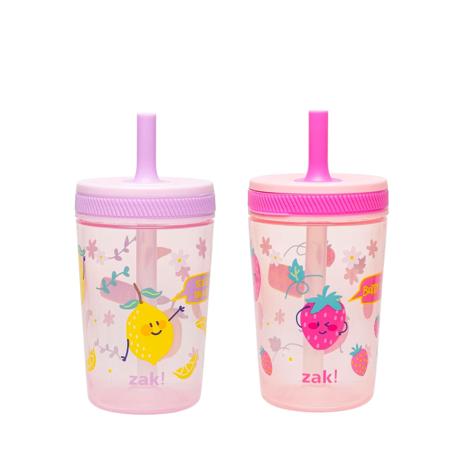 Kelso Toddler Cups for Travel or at Home, 15Oz 2-Pack Durable Plastic Sippy Cups with Leak-Proof Design Is Perfect for Kids (Sweet Berry, Lemon Zest)