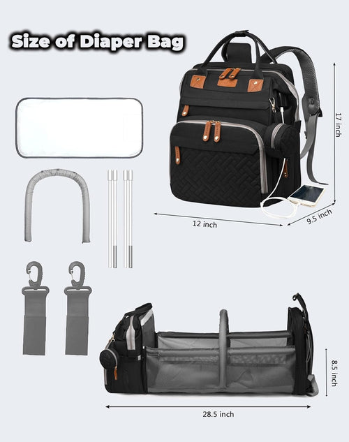 Baby Diaper Bag with Changing Station, Waterproof Diaper Bag Backpack for Moms Dads with USB Charging Port, Baby Shower Gifts, Large Capacity Diaper Backpack, Black
