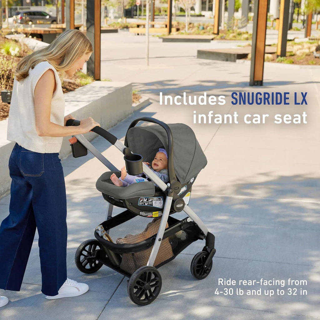 Graco Modes Pramette Travel System, Car Seat and Stroller Combo, Includes Snugride LX Infant Car Seat and Baby Stroller, 3 Modes: Car Seat Carrier, Pramette, Toddler Stroller, Ellington