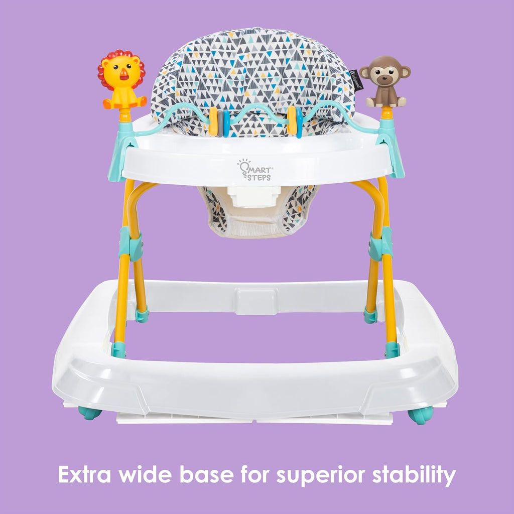 Trend Activity Walker with Removeable Toy Bar, Multi-Directional Front Wheels, Tray, Adjustable Height and Flat Fold Frame for Storage, Ages 6 Months +, Zoo-Ometry White