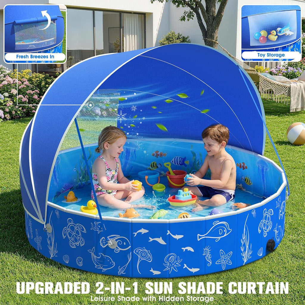 2026 Kiddie Pool with Canopy,Baby Swimming Pool for Toddler,Foldable Kiddie Pool with Shade,Portable Kids Pool for Backyard,Plastic Kiddie Pool with Sun Shade,Pop up Baby Pool for Beach-51''