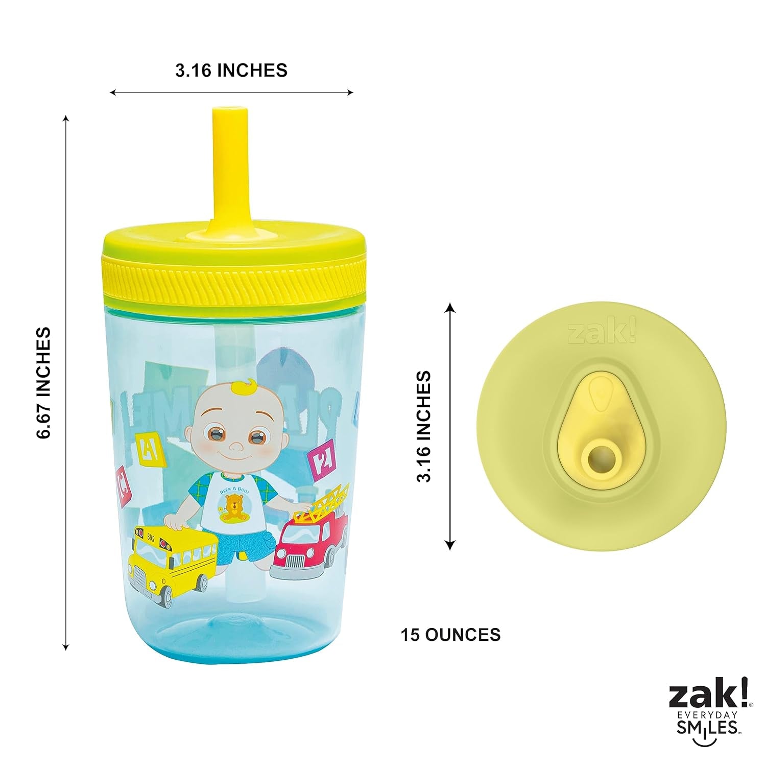 15Oz Cocomelon Kelso Tumbler Set, Leak-Proof Screw-On Lid with Straw Made of Durable Plastic and Silicone, Perfect Bundle for Kids