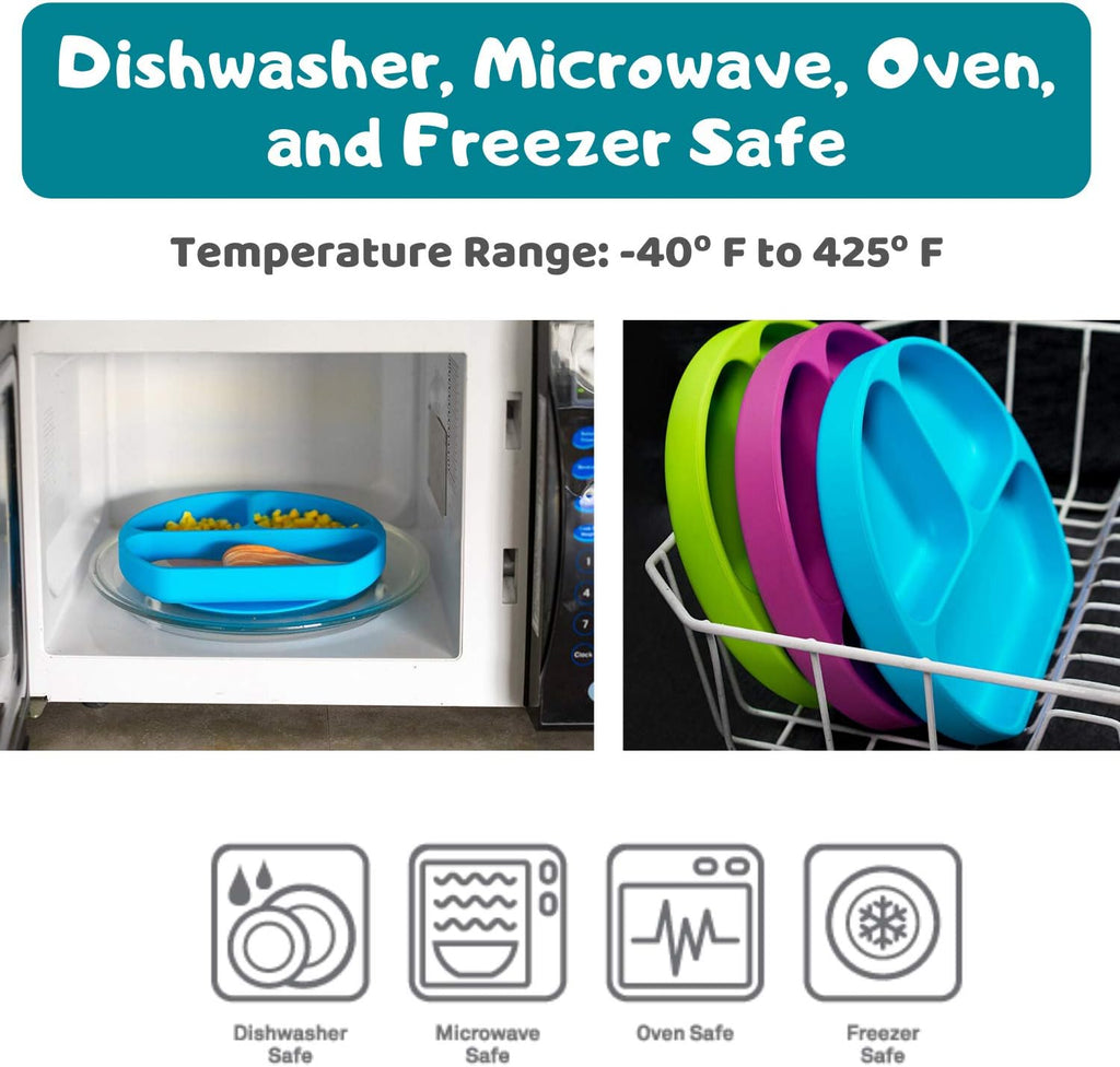 Suction Plate for Toddlers | BPA Free, 00% Food-Grade Silicone | Microwave, Dishwasher and Oven Safe | Stay Put Divided Baby Feeding Plates