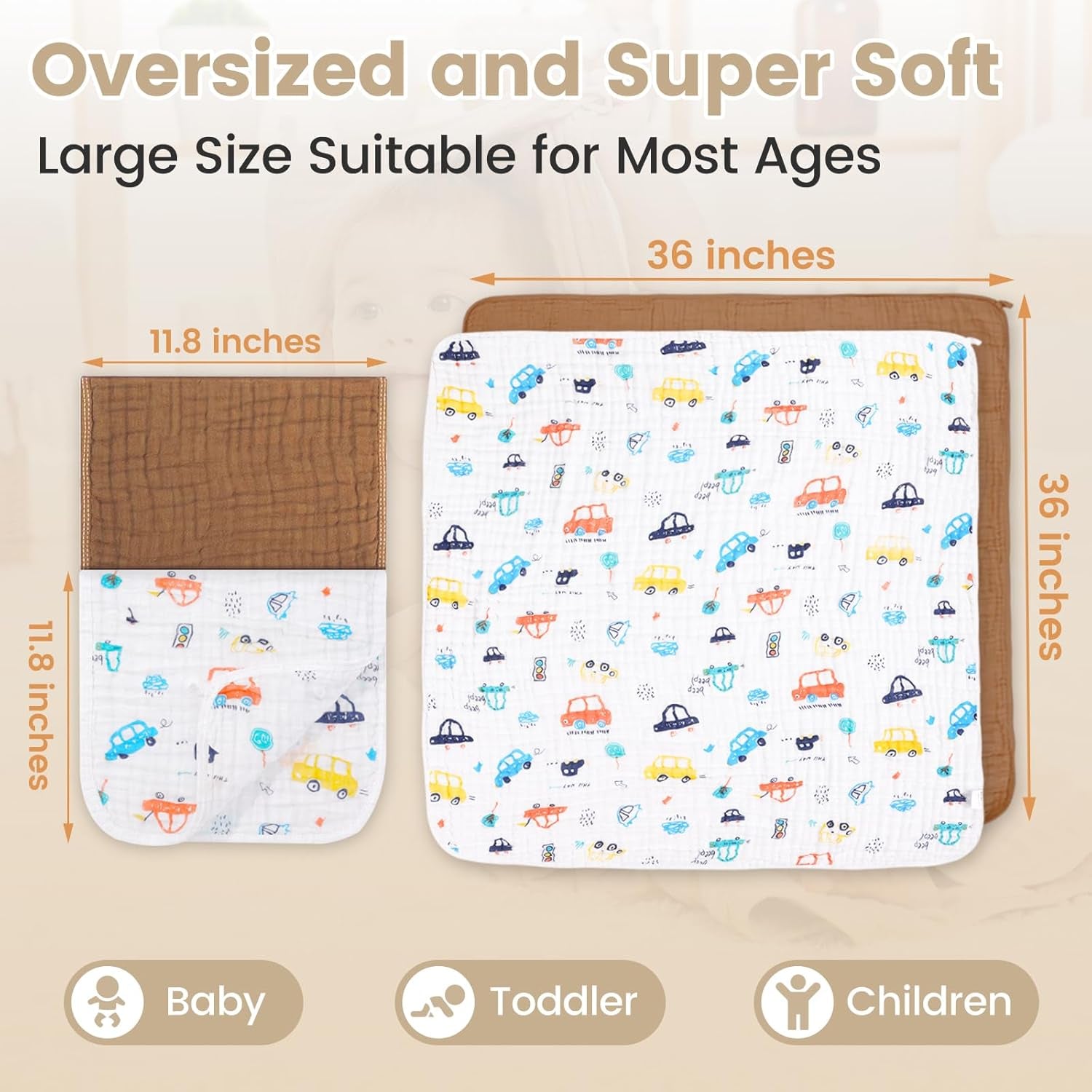 Muslin Bath Towel for Toddler 4 Pcs, 36X36 Inch 100% Muslin Cotton Baby Hooded Bath Towel and Washcloths for Babies, Infant and Kids, Soft and Absorbent Newborn Essential(Pink and Elephant)