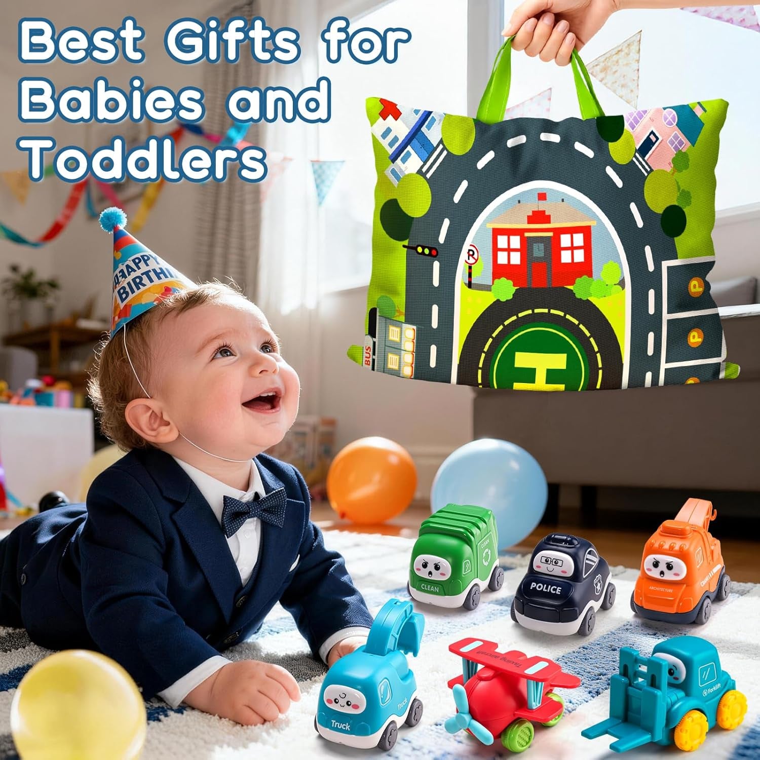 Big Cartoon Truck Car Toys for 1 Year Old Boy with Playmat/Storage Bag|Baby and Toddler Toys 12-18 Months & Age 1-2|1St Birthday Gift for Baby Toys 1 Year Old