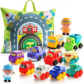 Soft Rubber Toy Figure Car for 1 Year Old Boy with Playmat (Storage Bag)|12 PCS Cartoon Cars Baby Toys for 12-18 Months & Toddler Age 1-2|First Birthday|Gift for 1 2 3 Year Old Boy