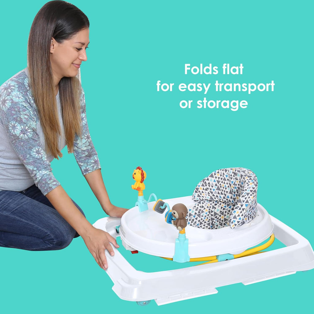 Trend Activity Walker with Removeable Toy Bar, Multi-Directional Front Wheels, Tray, Adjustable Height and Flat Fold Frame for Storage, Ages 6 Months +, Zoo-Ometry White