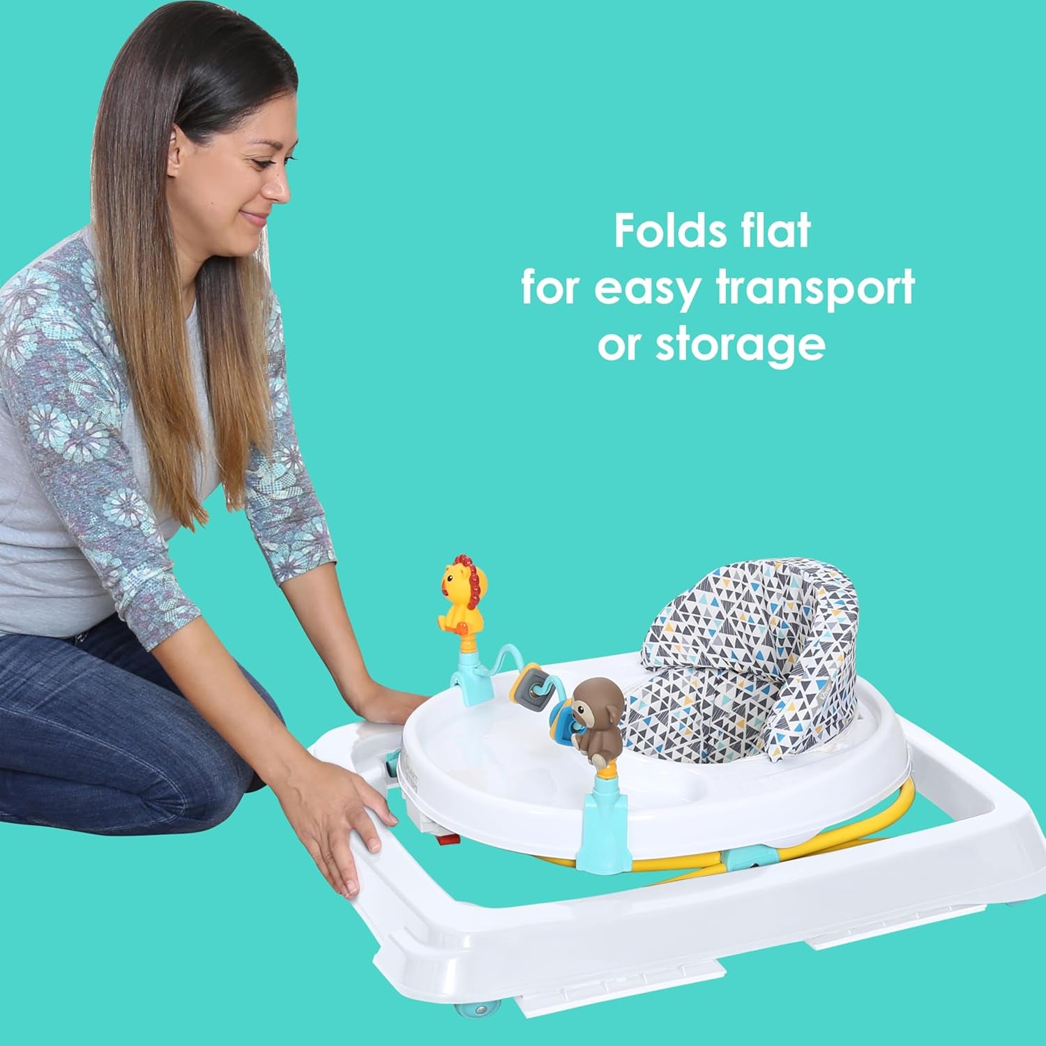Trend Activity Walker with Removeable Toy Bar, Multi-Directional Front Wheels, Tray, Adjustable Height and Flat Fold Frame for Storage, Ages 6 Months +, Zoo-Ometry White