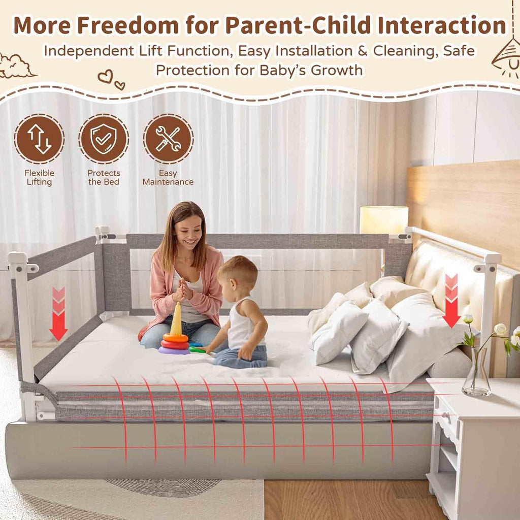 3-Piece Queen Size Bed Rail for Toddlers - Height Adjustable Baby Bed Rail Guard with Headboard Rod,Safety Bed Rails for Queen Size Bed with Child Lock(78.74X78.74X59Inch