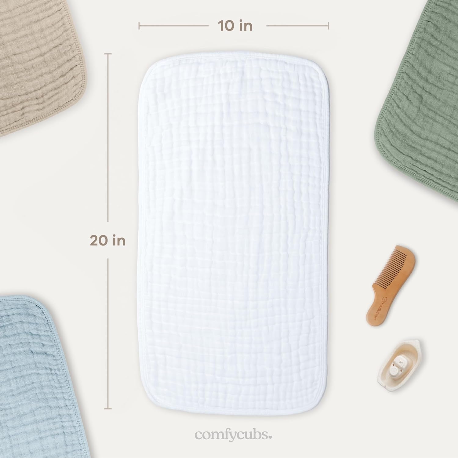 Muslin Burp Cloths 20" X 10", Pack of 10 - Large, 6-Layer, Ultra Absorbent 100% Cotton for Baby Drool and Messes - Soft, Safe & Gentle Baby Burp Cloths for Boys & Girls - White