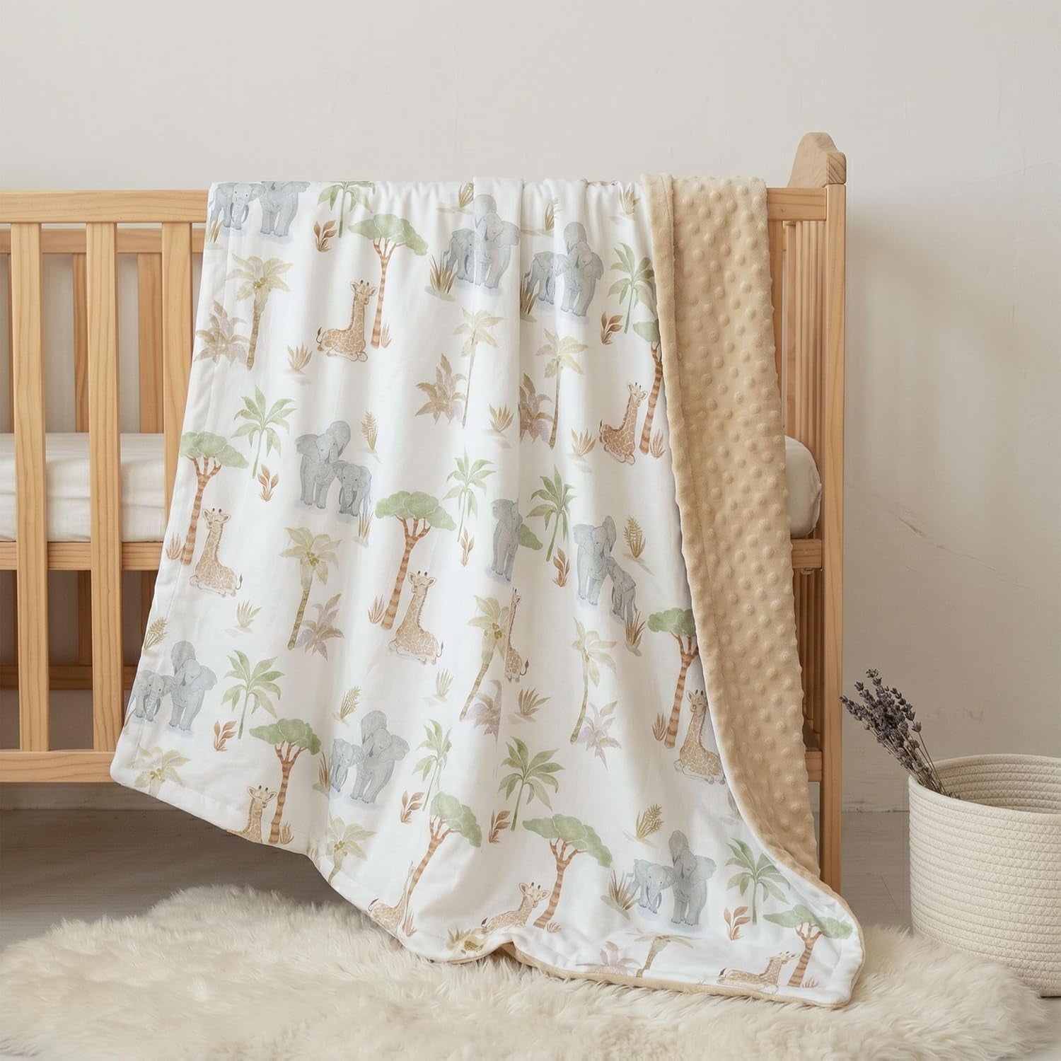 Baby Blankets for Boys Girls, Super Soft Nursery Minky Blanket Neutral with Print Brown Savanna Elephant and Cozy Raised Dotted Fleece Backing, 30 X 40 Inch Double Layer Bed Throws