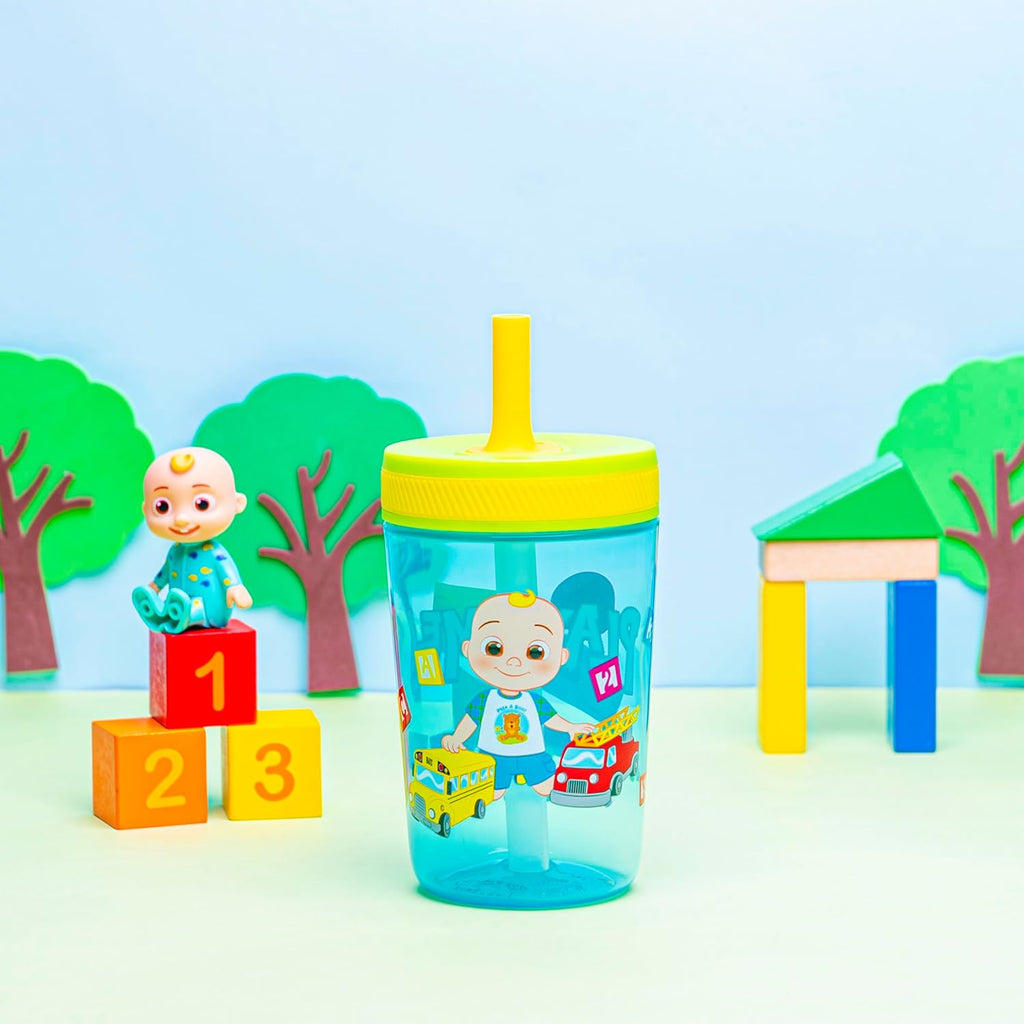 15Oz Cocomelon Kelso Tumbler Set, Leak-Proof Screw-On Lid with Straw Made of Durable Plastic and Silicone, Perfect Bundle for Kids