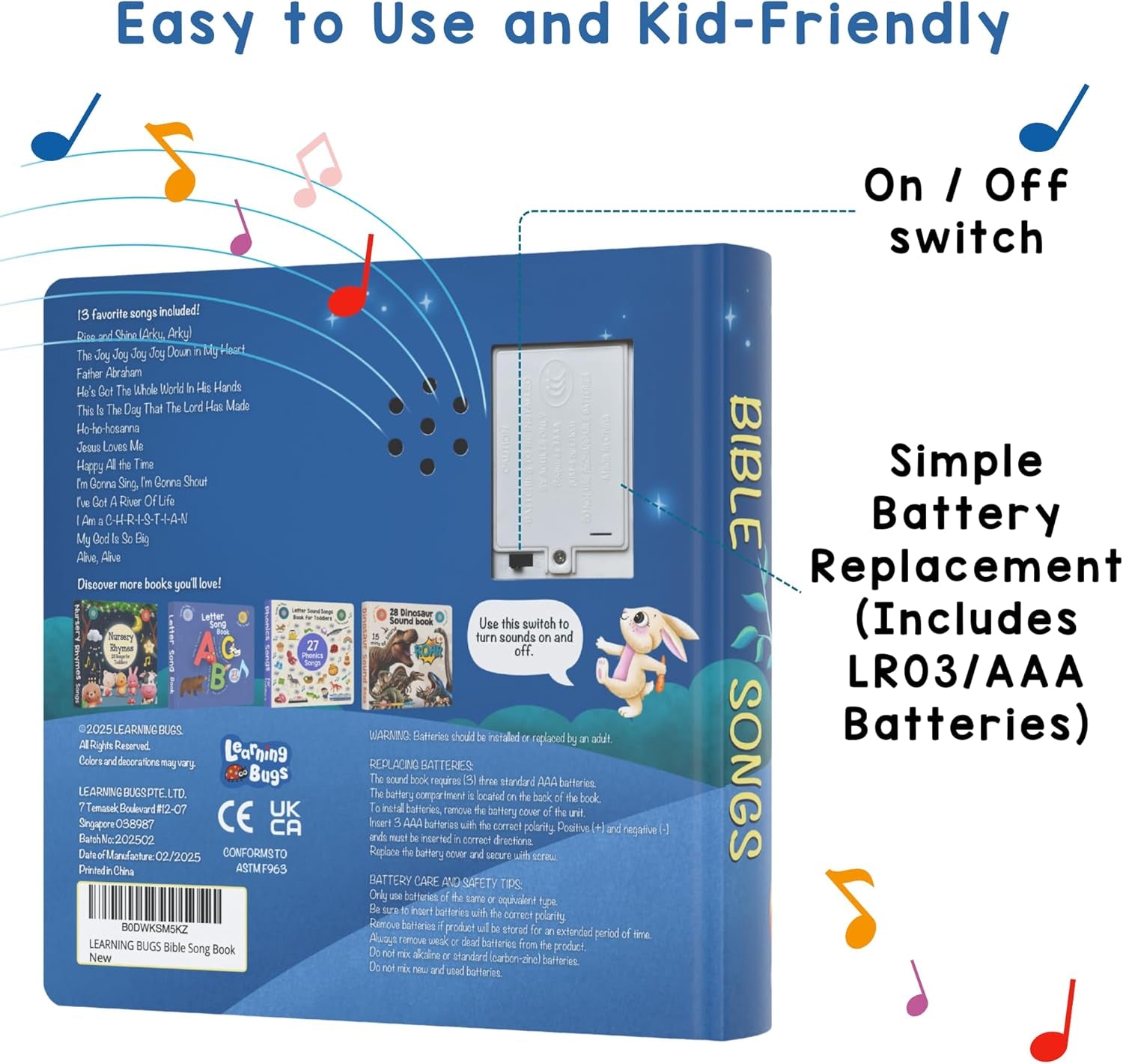 Christian Bible Songs – 13 Songs of Praise for Little Ones, Musical Books for Toddlers, 28-Button Music Book, Musical Toys for Toddlers 1-3