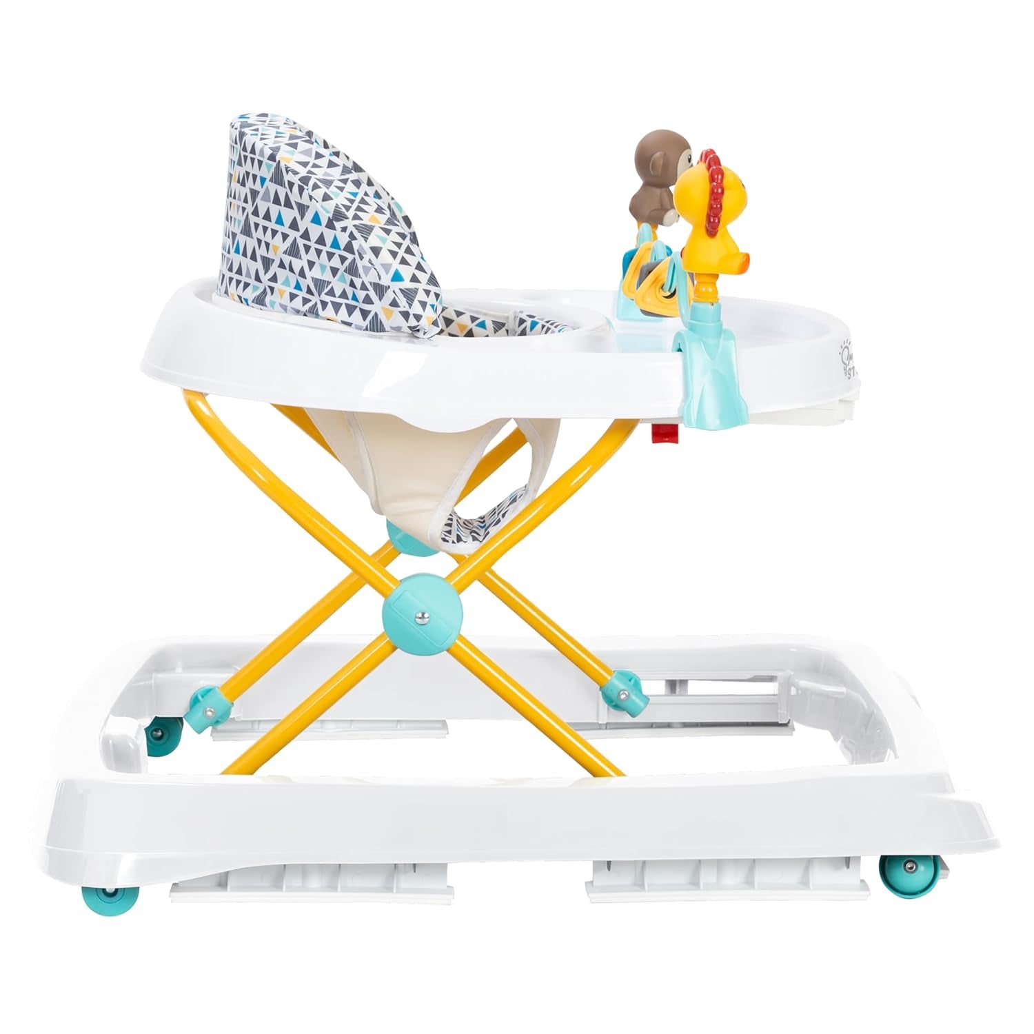 Trend Activity Walker with Removeable Toy Bar, Multi-Directional Front Wheels, Tray, Adjustable Height and Flat Fold Frame for Storage, Ages 6 Months +, Zoo-Ometry White