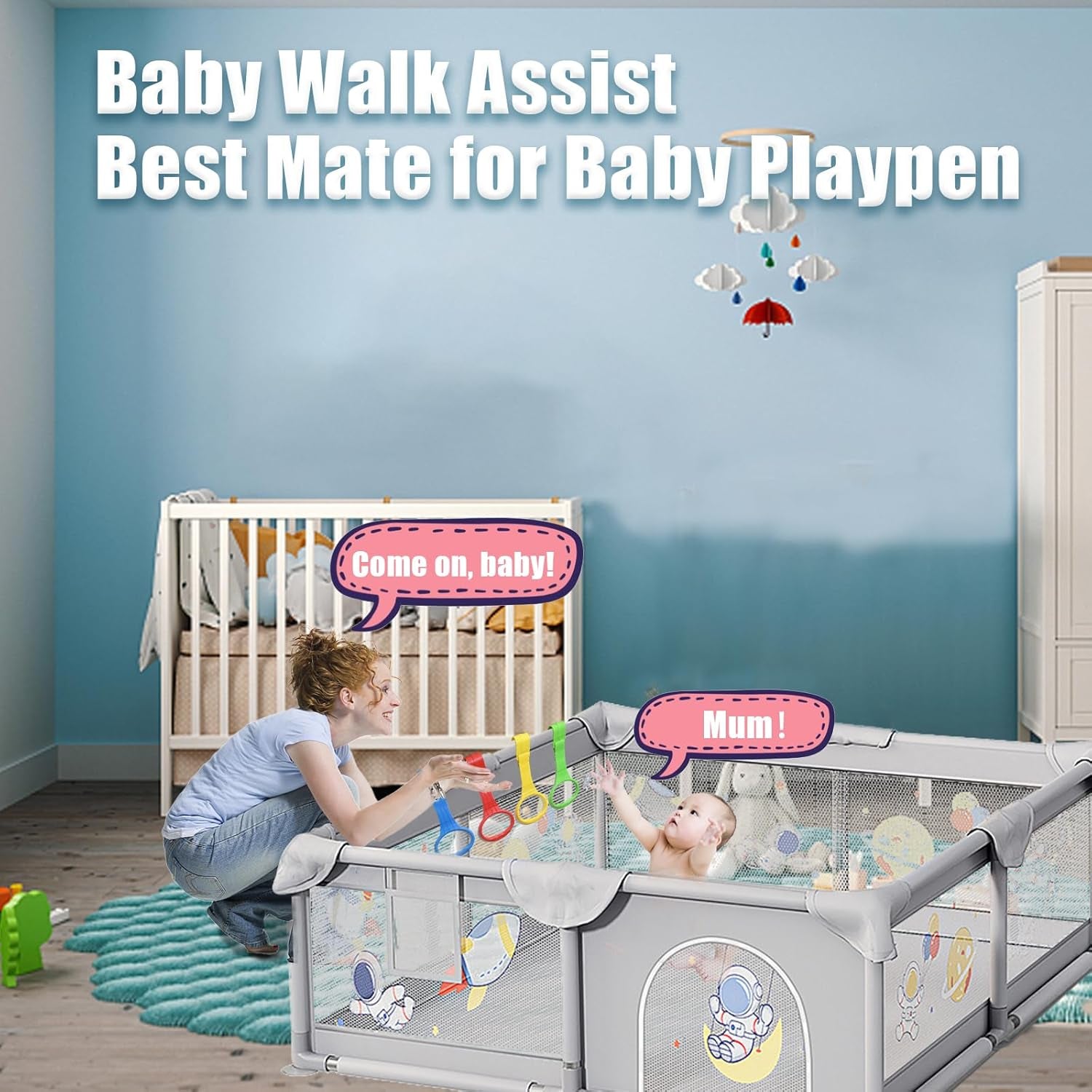 Baby Pull up Ring 8 Pack Walk Assistant Multi-Color Convient Handles for Kids and Toddler