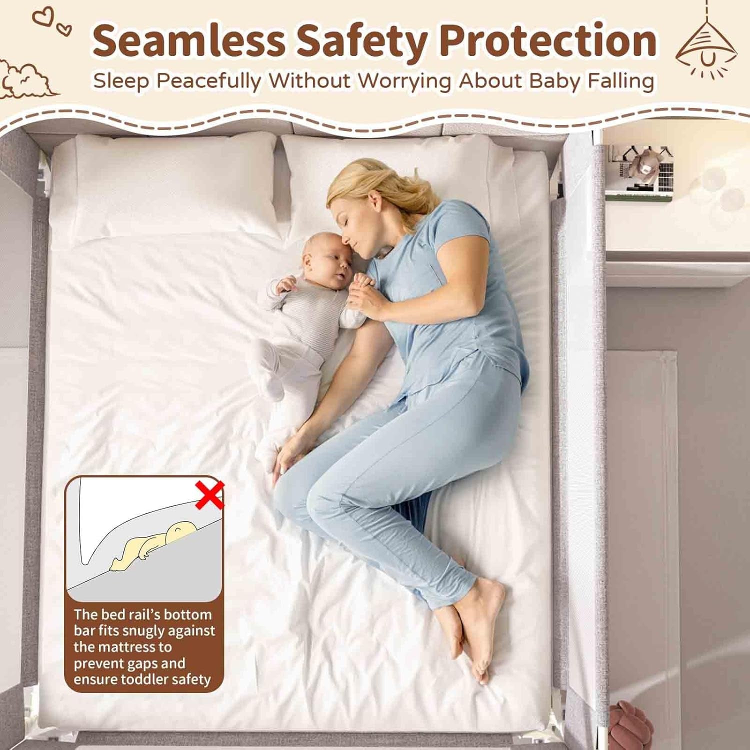 3-Piece Queen Size Bed Rail for Toddlers - Height Adjustable Baby Bed Rail Guard with Headboard Rod,Safety Bed Rails for Queen Size Bed with Child Lock(78.74X78.74X59Inch
