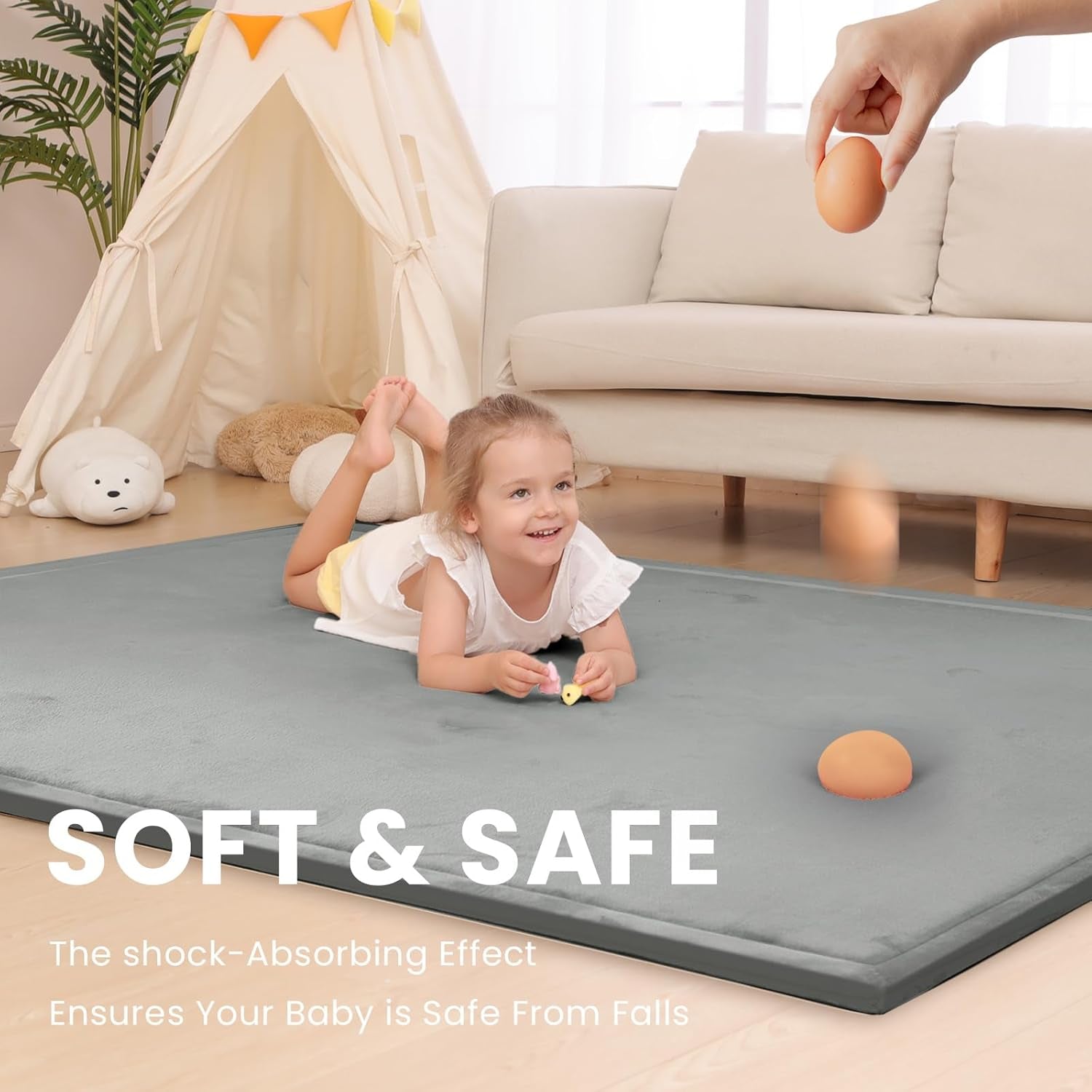 Ultra Soft Baby Play Mat for Floor,1.3" Thick Elasti-Foam 50X50 Playpen Mat for Toddlers Infant Kids,Non-Slip Backing Safe for Crawling&Tummy Time,Tatami Style (Dark Grey)