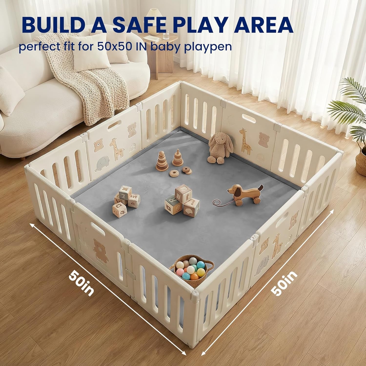 Ultra Soft Baby Play Mat for Floor,1.3" Thick Elasti-Foam 50X50 Playpen Mat for Toddlers Infant Kids,Non-Slip Backing Safe for Crawling&Tummy Time,Tatami Style (Dark Grey)