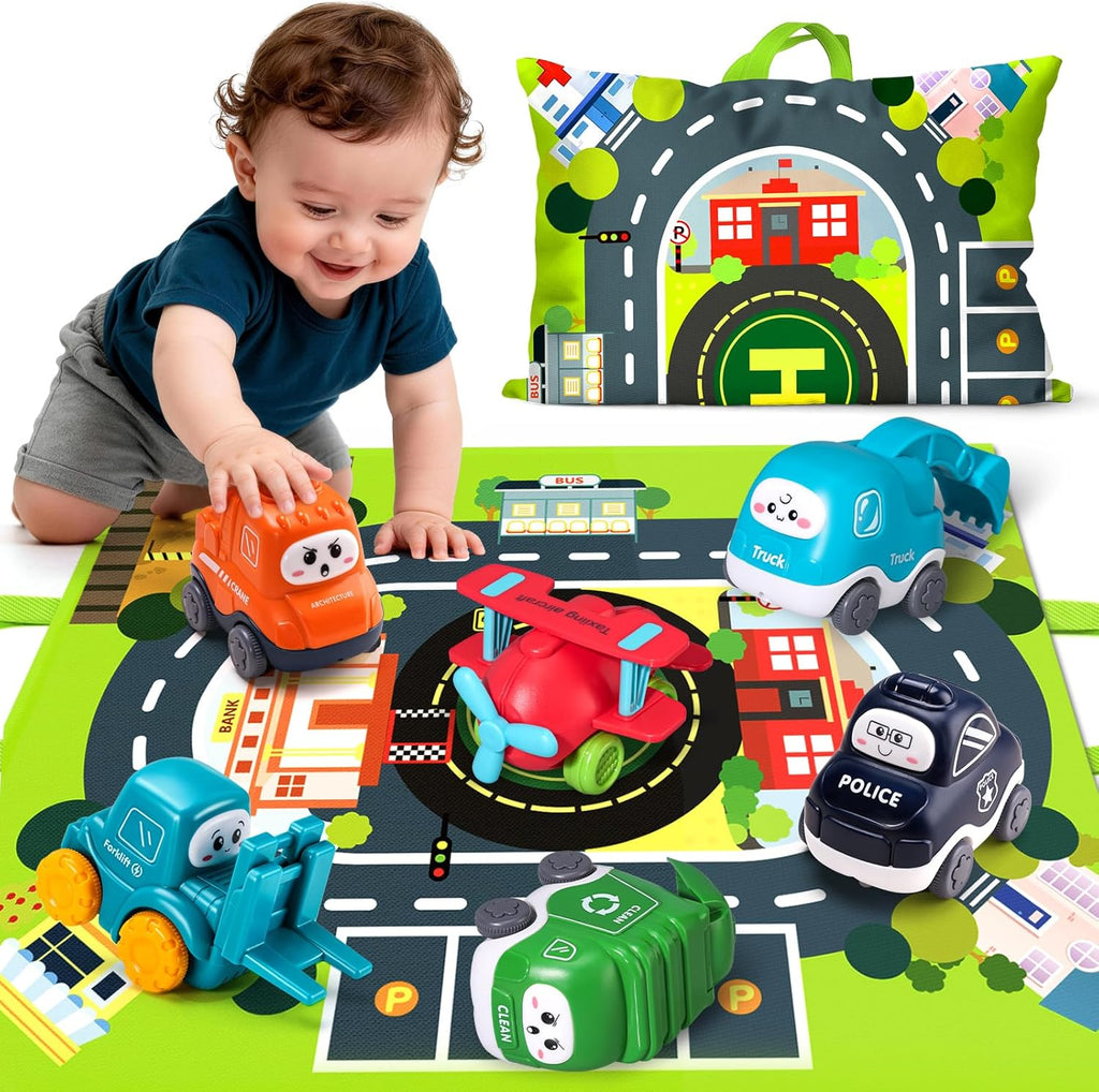 Big Cartoon Truck Car Toys for 1 Year Old Boy with Playmat/Storage Bag|Baby and Toddler Toys 12-18 Months & Age 1-2|1St Birthday Gift for Baby Toys 1 Year Old