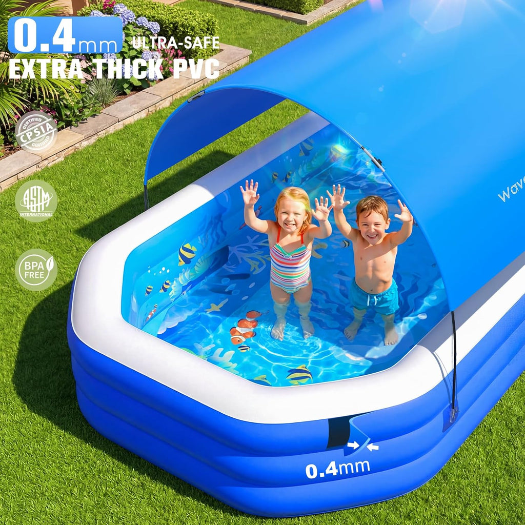 2026 Inflatable Pool with Canopy, Large Inflatable Pool for Kids,Adults, Blow up Pools with Seats,Oversize Thickened 118"X75"X22"Inflatable Swimming Pools, Kids Pool for Backyard,Ocean Theme-Blue