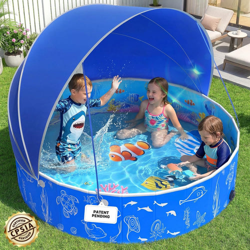 2026 Kiddie Pool with Canopy,Baby Swimming Pool for Toddler,Foldable Kiddie Pool with Shade,Portable Kids Pool for Backyard,Plastic Kiddie Pool with Sun Shade,Pop up Baby Pool for Beach-51''