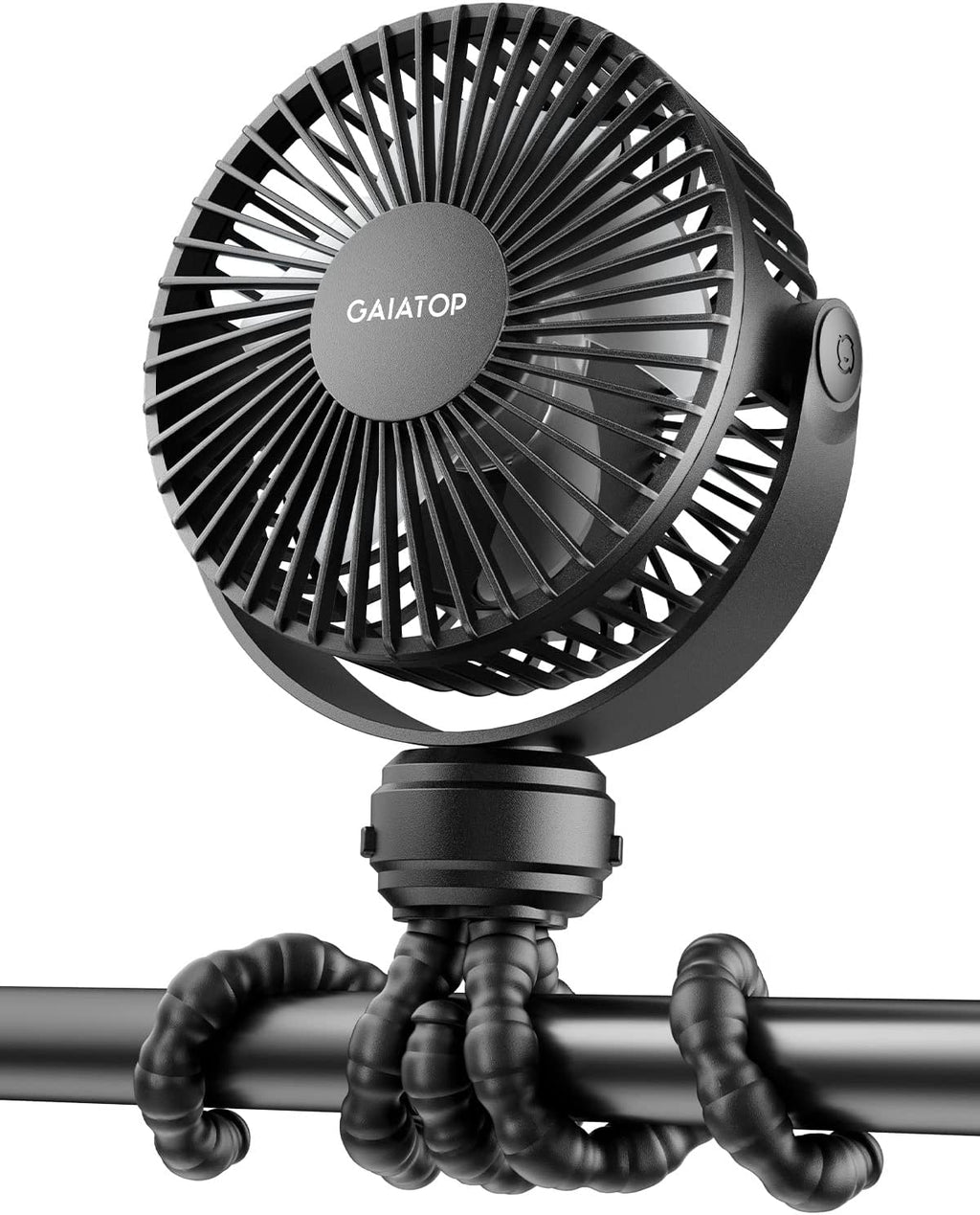 Mini Portable Stroller Fan, Battery Operated Small Clip On, Detachable 3 Speed Rechargeable, 360° Rotate Flexible Tripod Better Cooling for Car Seat Crib Treadmill Travel Black