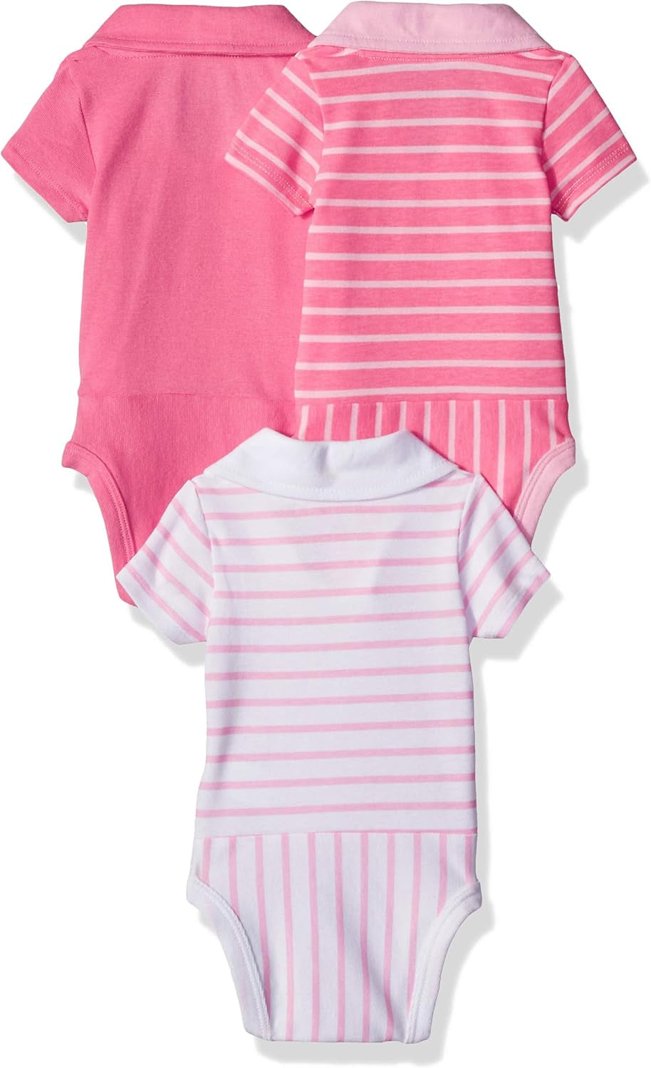 Unisex Baby Ultimate Flexy 3 Pack Short Sleeve Polo Bodysuits Bodystocking, Pink Stripe, 18-24 Months US