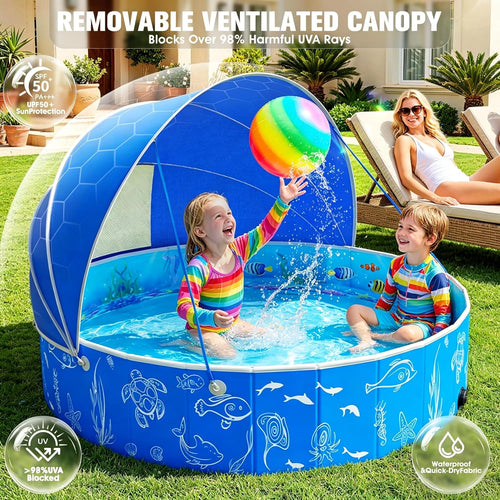 2026 Kiddie Pool with Canopy,Baby Swimming Pool for Toddler,Foldable Kiddie Pool with Shade,Portable Kids Pool for Backyard,Plastic Kiddie Pool with Sun Shade,Pop up Baby Pool for Beach-51''