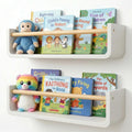 Nursery Book Shelves Set of 2 - Solid Pine Wood Nursery Bookshelf, Floating Nursery Shelves for Wall, Wall Bookshelf for Kids Room, No-Assembly Wall Mounted Baby Book Shelf. (White)