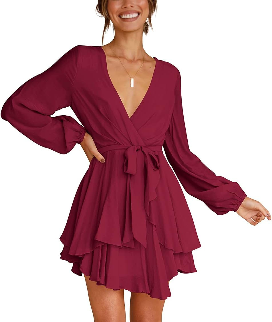 Chic Bohemian Tie-Waist Mini Dress - Flowy Casual T-Shirt Tunic for Women
