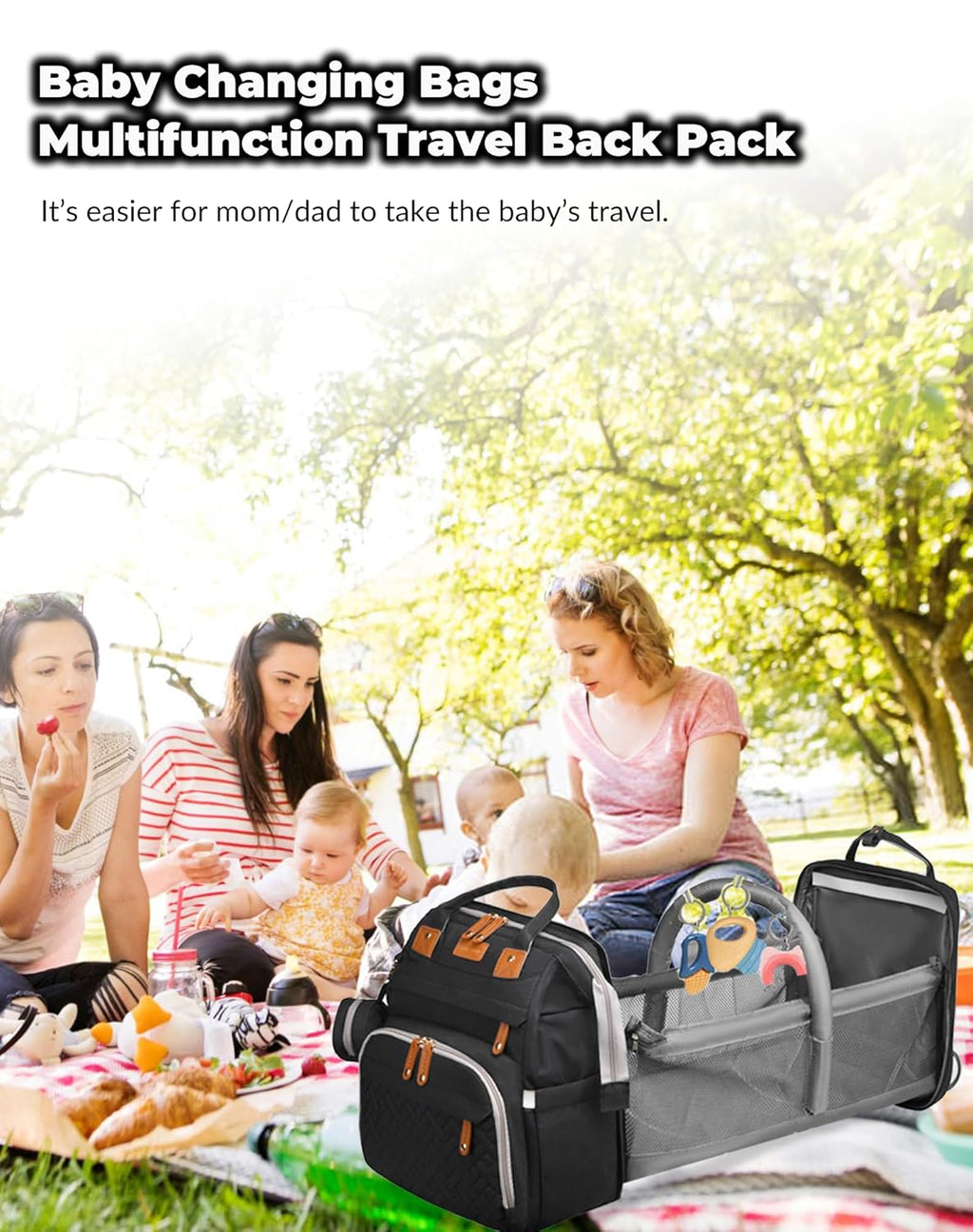 Baby Diaper Bag with Changing Station, Waterproof Diaper Bag Backpack for Moms Dads with USB Charging Port, Baby Shower Gifts, Large Capacity Diaper Backpack, Black