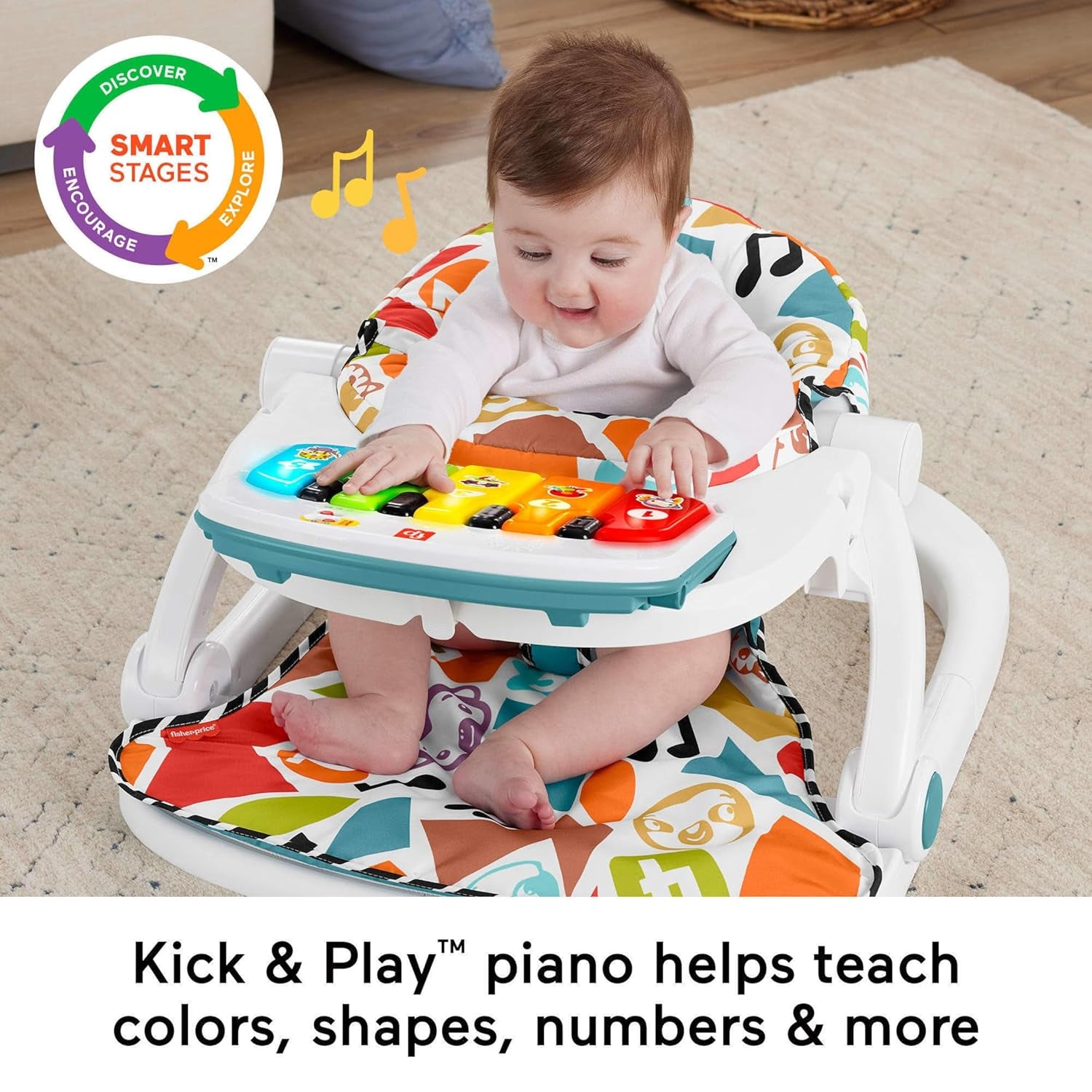 Fisher-Price Baby Portable Chair Deluxe Kick & Play Sit-Me-Up Floor Seat with Piano Learning Toy & Snack Tray for Infants to Toddlers