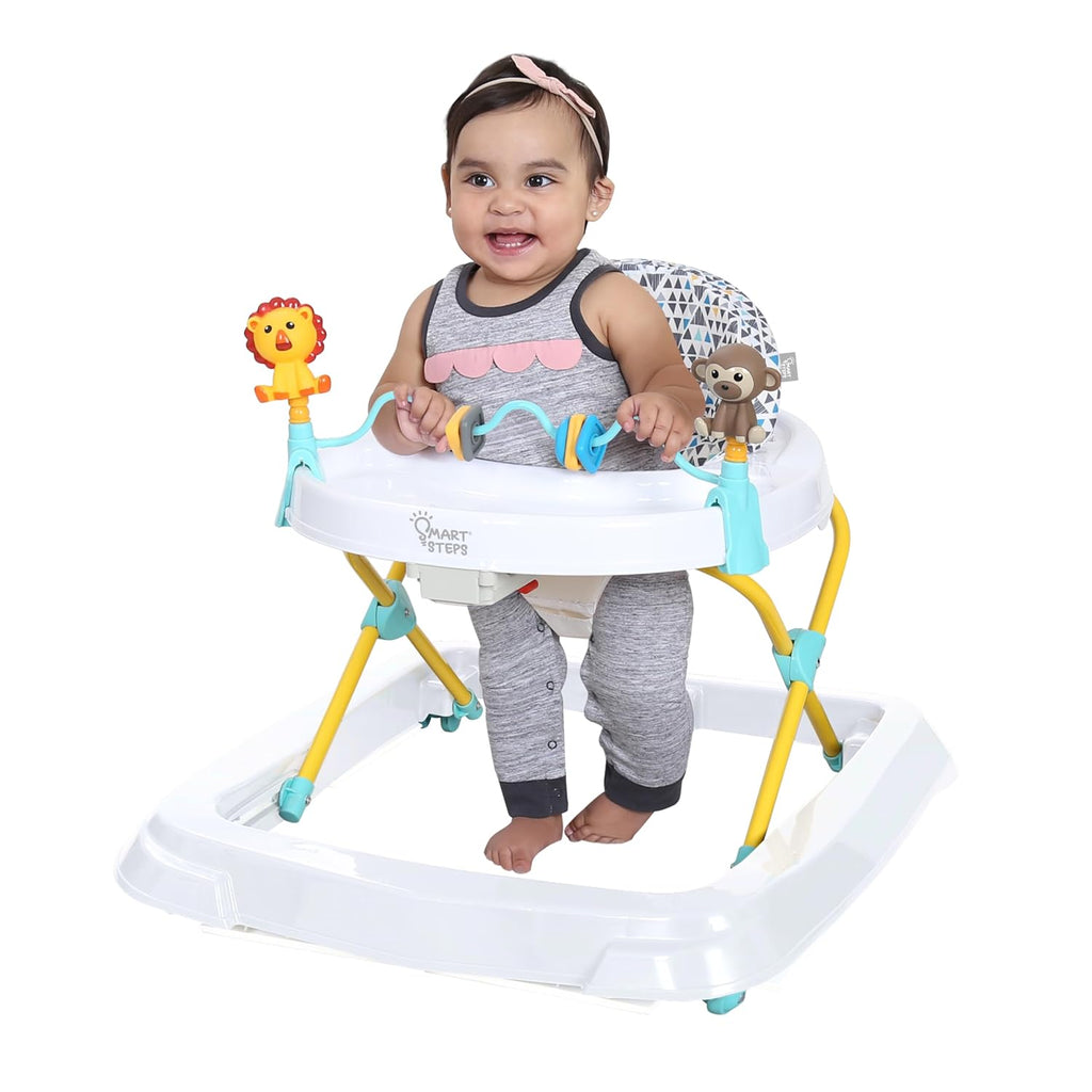 Trend Activity Walker with Removeable Toy Bar, Multi-Directional Front Wheels, Tray, Adjustable Height and Flat Fold Frame for Storage, Ages 6 Months +, Zoo-Ometry White