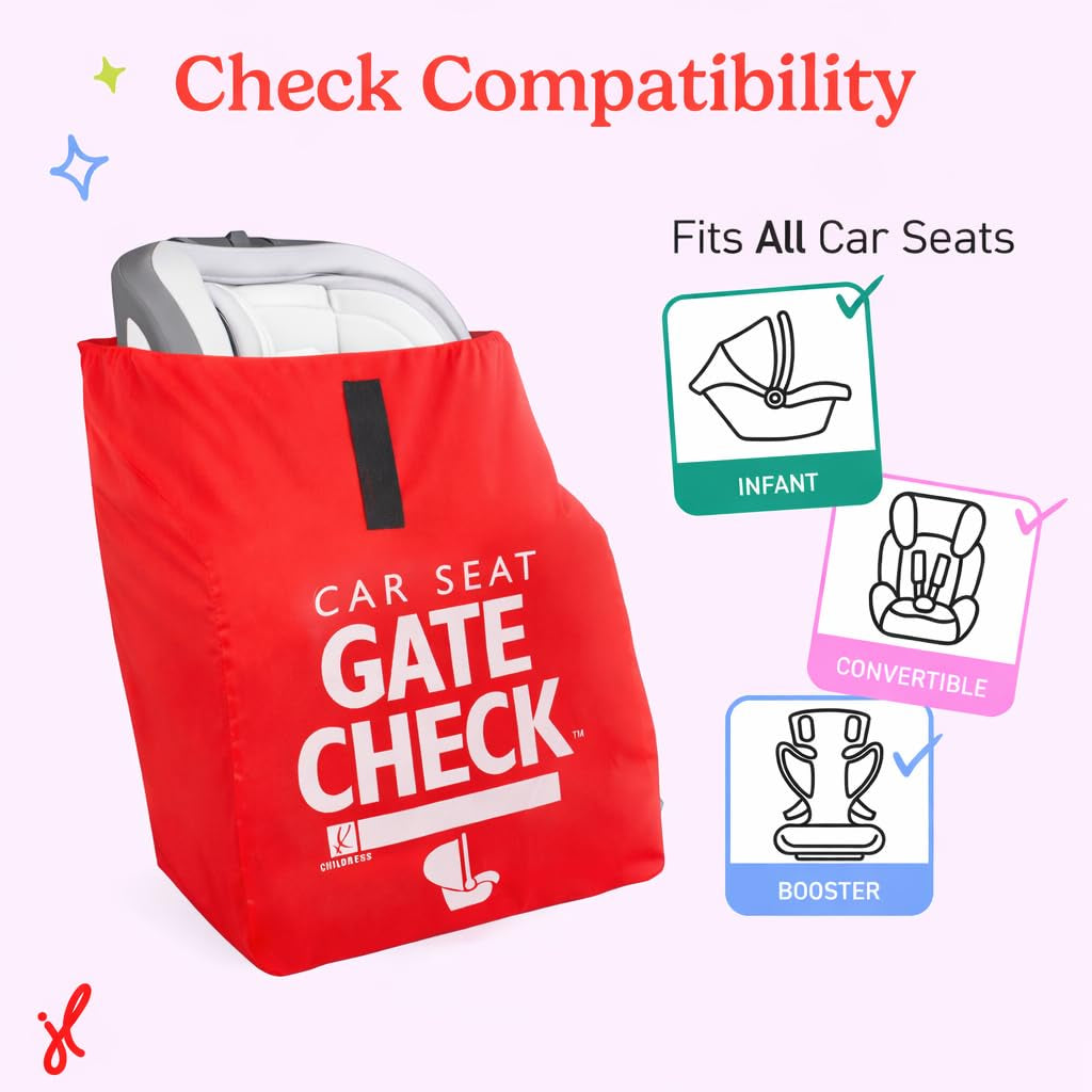 Gate Check Travel Bag for Car Seats - Car Seat Travel Bag for Airplane, Fits All Baby & Infant Carriers, Airport Accessories for Gate Check, Flying Essentials, Airtag Compatible - Red