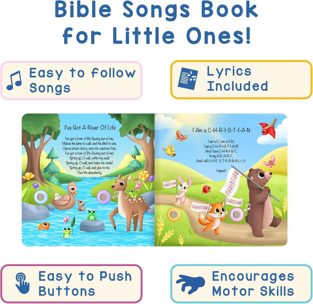 Christian Bible Songs – 13 Songs of Praise for Little Ones, Musical Books for Toddlers, 28-Button Music Book, Musical Toys for Toddlers 1-3