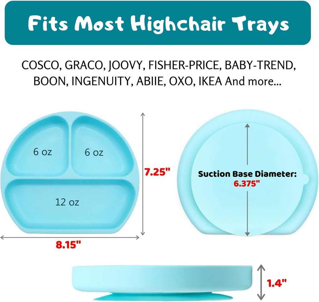 Suction Plate for Toddlers | BPA Free, 00% Food-Grade Silicone | Microwave, Dishwasher and Oven Safe | Stay Put Divided Baby Feeding Plates