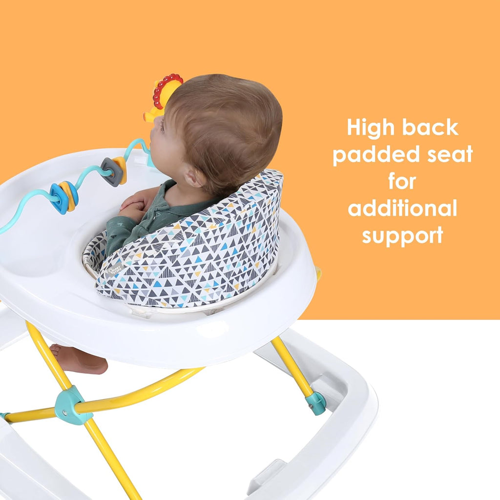 Trend Activity Walker with Removeable Toy Bar, Multi-Directional Front Wheels, Tray, Adjustable Height and Flat Fold Frame for Storage, Ages 6 Months +, Zoo-Ometry White