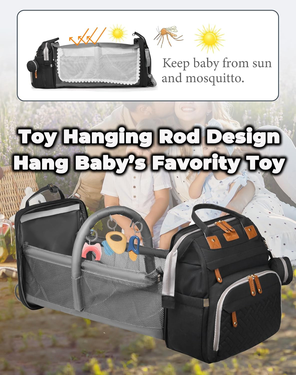 Baby Diaper Bag with Changing Station, Waterproof Diaper Bag Backpack for Moms Dads with USB Charging Port, Baby Shower Gifts, Large Capacity Diaper Backpack, Black