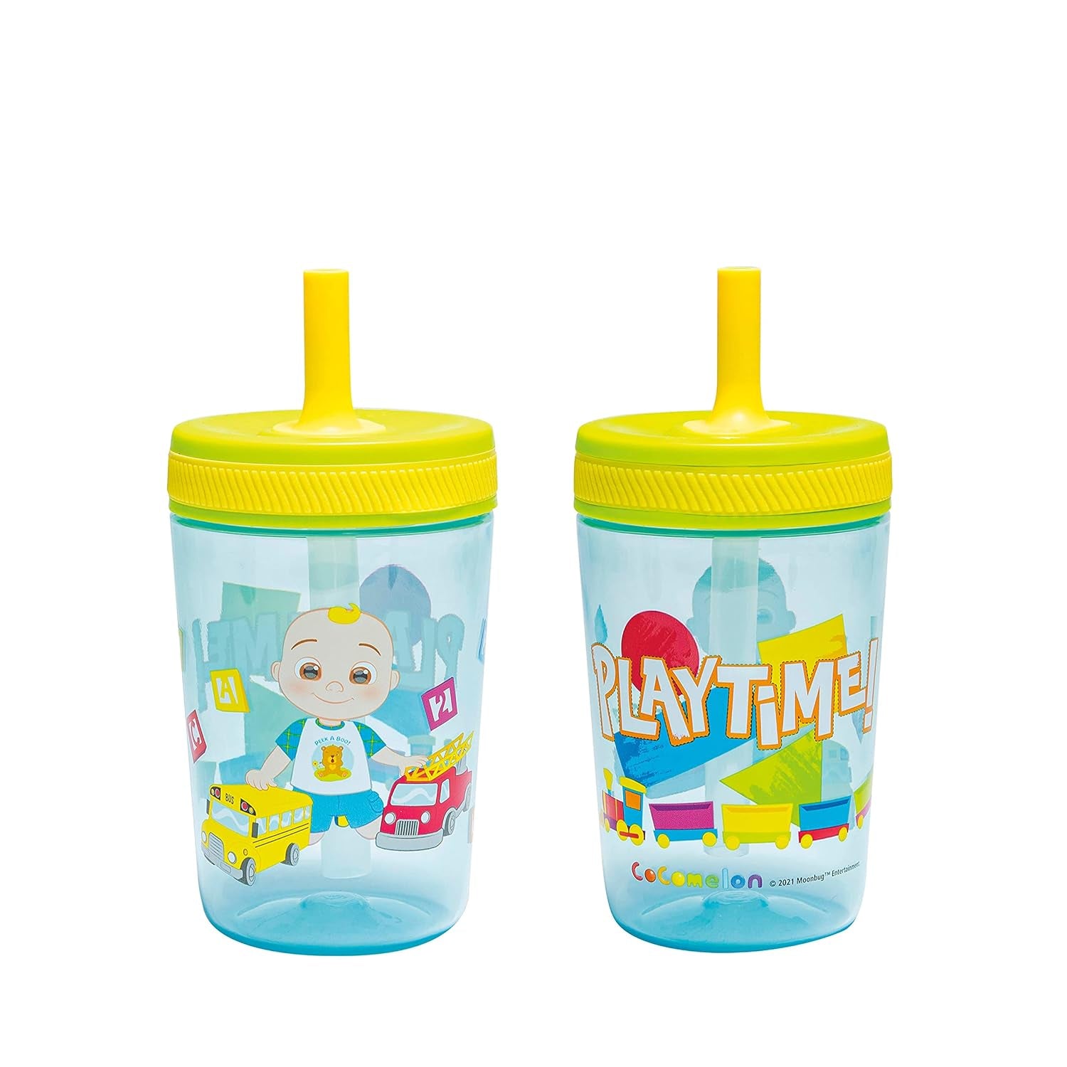 15Oz Cocomelon Kelso Tumbler Set, Leak-Proof Screw-On Lid with Straw Made of Durable Plastic and Silicone, Perfect Bundle for Kids