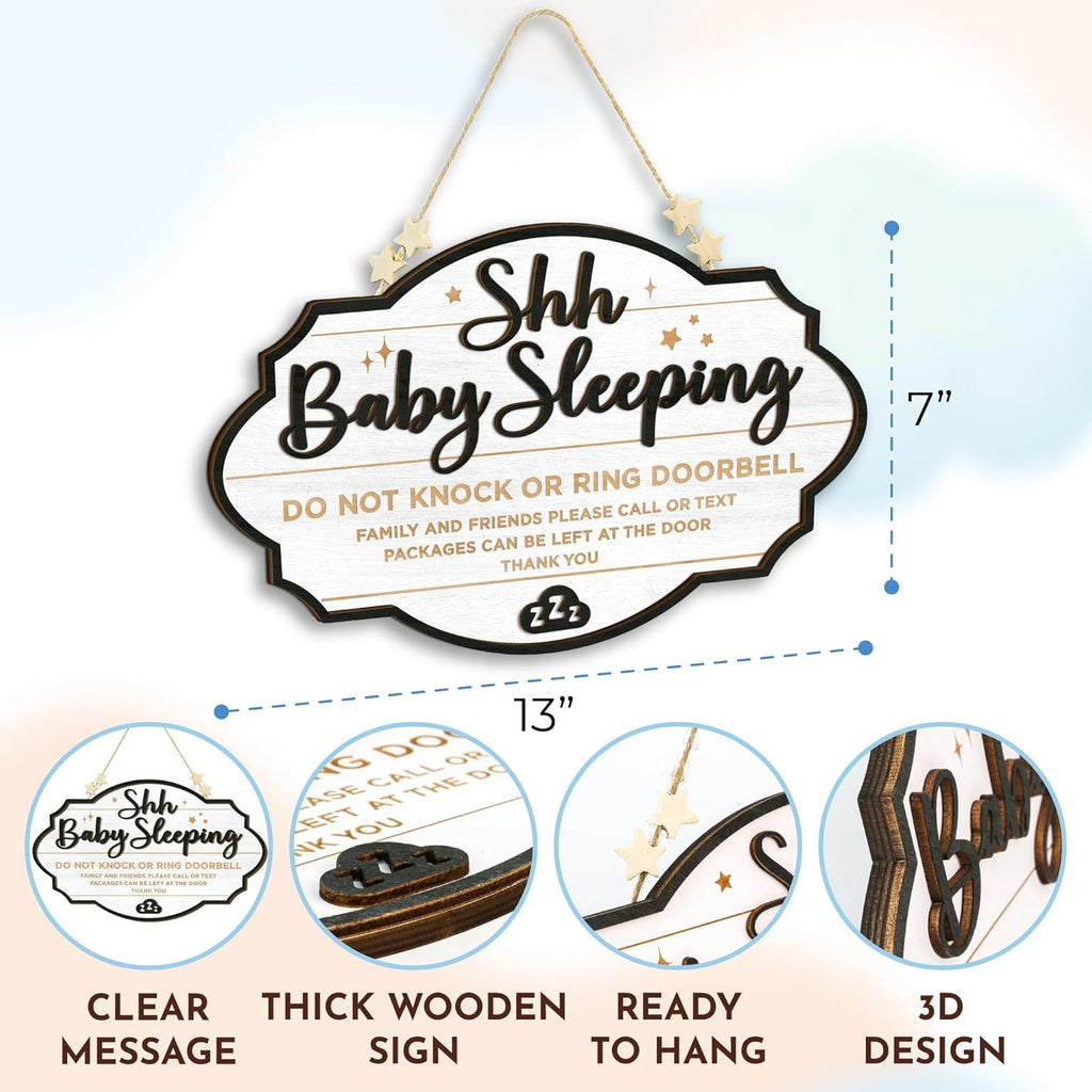 Shhh Baby Sleeping Sign for Front Door - Please Do Not Knock or Ring Doorbell Sign, Baby Sleeping Door Sign, No Knocking Door Sign, No Soliciting Do Not Knock Sign